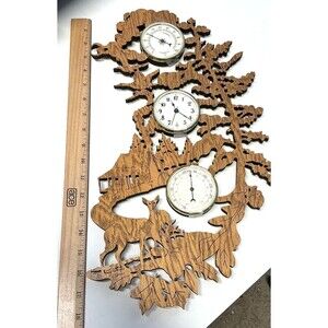 Northwood Wood Scroll Work Weather Station France Hygrometer Clock Thermometer